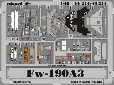 Eduard FE214 1/48 Fw 190A-3 for Tamiya Photo Etch Detail Set