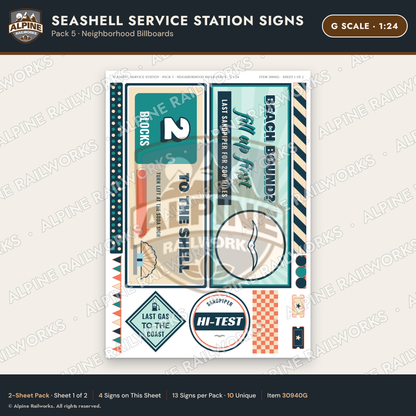 Alpine Railworks 30940G G Scale Roadside Signs - Seashell Gas Station