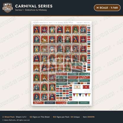 Alpine Railworks 30001N N Scale Carnival Signs - Sideshow & Midway