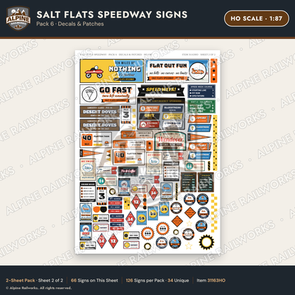 Alpine Railworks 31163HO HO Scale Racing Signs - Salt Flats Speedway