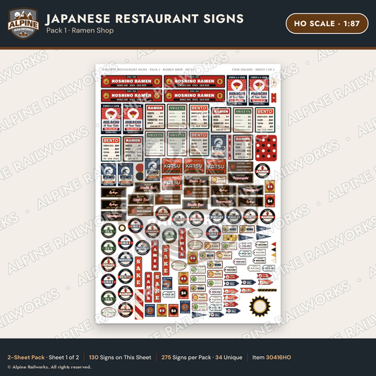 Alpine Railworks 30416HO HO Scale Japanese Restaurant Signs