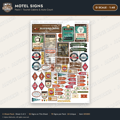 Alpine Railworks 30128O O Scale Motel Signs - Tourist Cabins