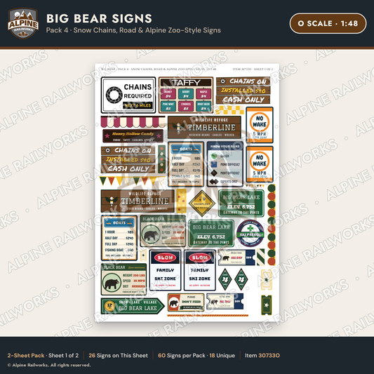 Alpine Railworks 30733O O Scale Tourist Signs - Big Bear Lake