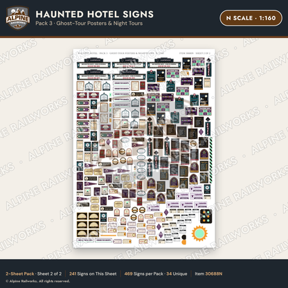 Alpine Railworks 30688N N Scale Haunted Hotel Signs