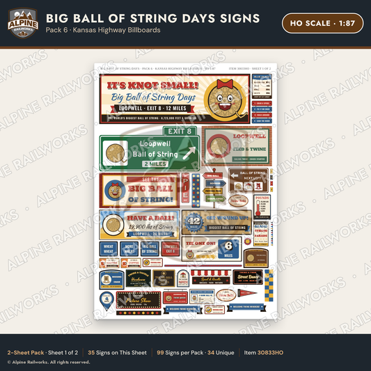 Alpine Railworks 30833HO HO Scale Roadside Signs - Giant Ball of Twine