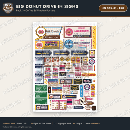 Alpine Railworks 30950HO HO Scale Roadside Signs - Giant Donut Shop
