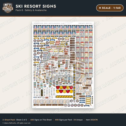 Alpine Railworks 30247N N Scale Ski Resort Signs - Safety & Avalanche