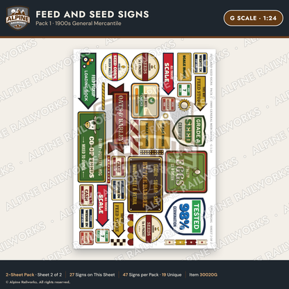 Alpine Railworks 30020G G Scale Feed and Seed Signs