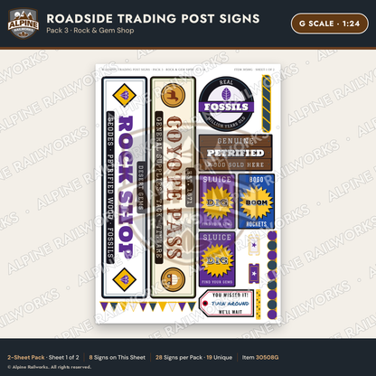 Alpine Railworks 30508G G Scale Roadside Trading Post Signs - Rock