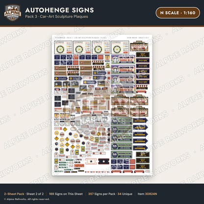 Alpine Railworks 30824N N Scale Roadside Attraction Signs - Car Henge