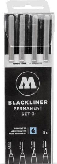 Molotow Markers 200487 Blackliner Pen 4pc Set #2 (.3, .5, .7, 1mm)