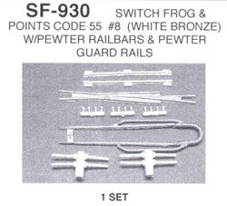 Details West 930 HO Switch Frog Code 55 #8 w/Switch Points & Pewter Guard Rails/