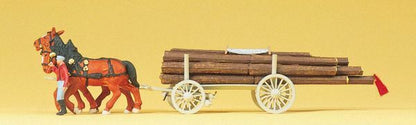 Preiser 30465 HO Scale Horse-Drawn Wagon Log Wagon w/Driver & Load