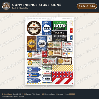 Alpine Railworks 30502G G Scale Convenience Store Signs - Gas & Go