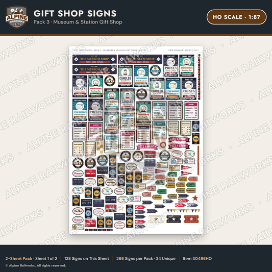 Alpine Railworks 30496HO HO Scale Gift Shop Signs - Museum