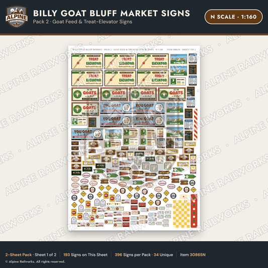 Alpine Railworks 30865N N Scale Roadside Signs - Goats on the Roof