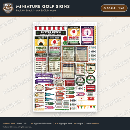 Alpine Railworks 30223O O Scale Miniature Golf Signs - Snack Shack