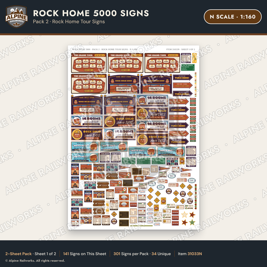 Alpine Railworks 31033N N Scale Roadside Signs - Cliff Rock House