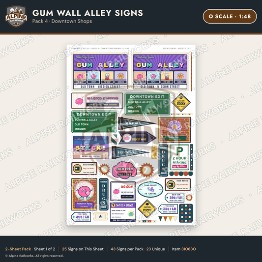 Alpine Railworks 31083O O Scale Roadside Signs - Bubblegum Alley