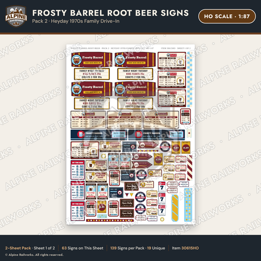 Alpine Railworks 30615HO HO Scale Fast Food Signs - Root Beer Drive-In