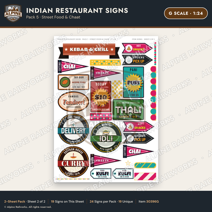 Alpine Railworks 30396G G Scale Indian Restaurant Signs - Street Food