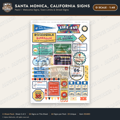 Alpine Railworks 31248O O Scale Santa Monica CA Signs - Welcome Signs