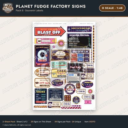 Alpine Railworks 31217O O Scale Fudge Factory Signs - Souvenir Labels