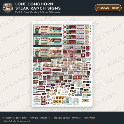 Alpine Railworks 30762N N Scale Roadside Signs - Big Steakhouse