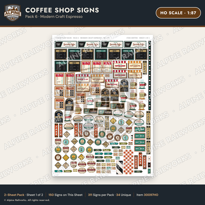 Alpine Railworks 30097HO HO Scale Coffee Shop Signs
