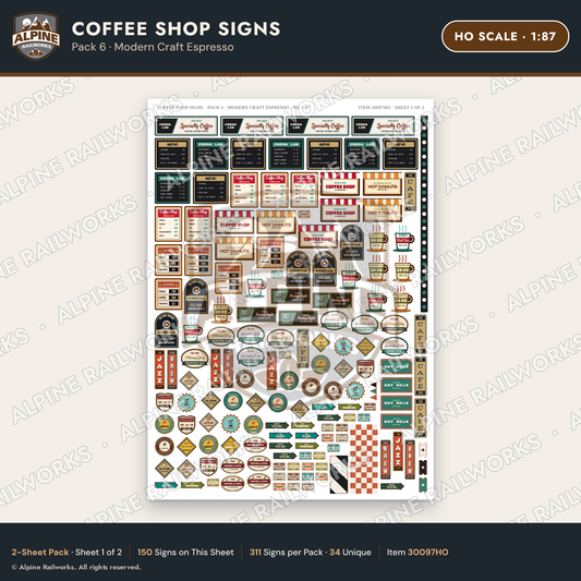 Alpine Railworks 30097HO HO Scale Coffee Shop Signs