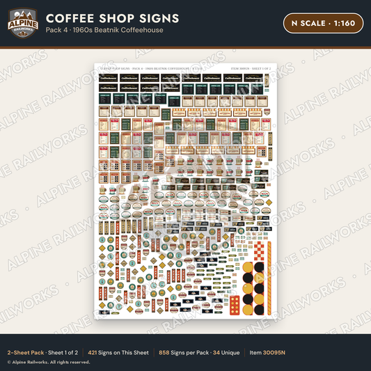 Alpine Railworks 30095N N Scale Coffee Shop Signs