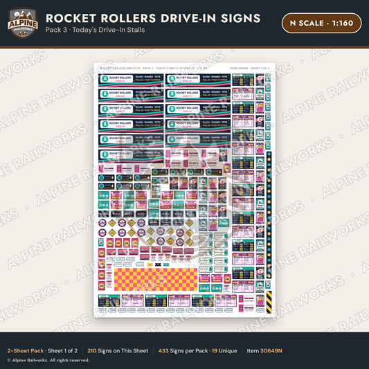 Alpine Railworks 30649N N Scale Fast Food Signs - Carhop Drive-In