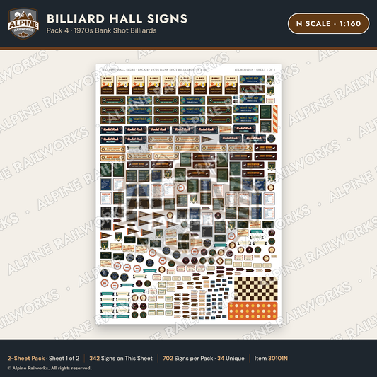 Alpine Railworks 30101N N Scale Billiard Hall Signs