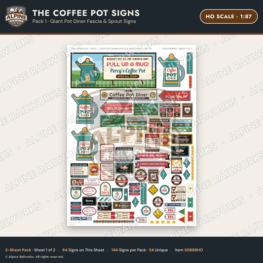 Alpine Railworks 30888HO HO Scale Roadside Signs - Coffee Pot Diner