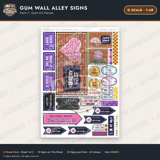 Alpine Railworks 31081O O Scale Roadside Signs - Bubblegum Alley