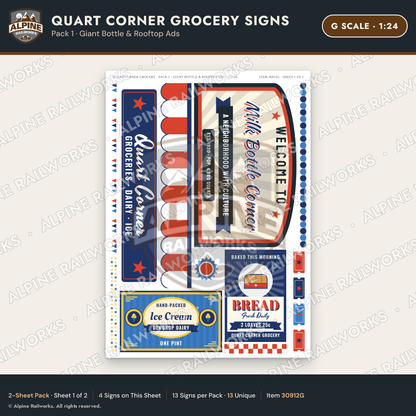 Alpine Railworks 30912G G Scale Roadside Signs - Milk Bottle Grocery