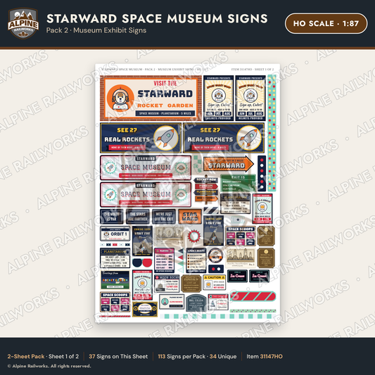 Alpine Railworks 31147HO HO Scale Roadside Signs - Space Museum