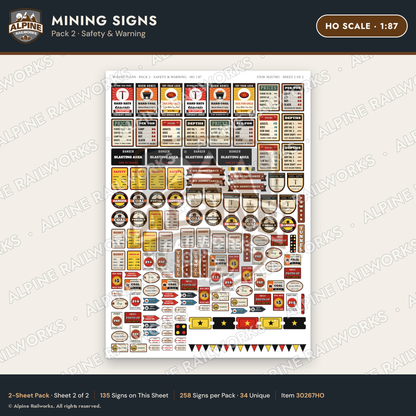 Alpine Railworks 30267HO HO Scale Mining Signs - Safety & Warning