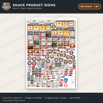 Alpine Railworks 30349HO HO Scale Snack Product Signs - Snack Cakes