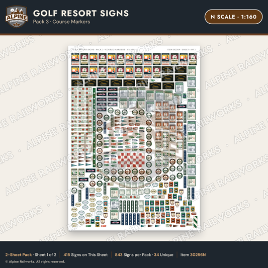 Alpine Railworks 30256N N Scale Golf Resort Signs - Course Markers