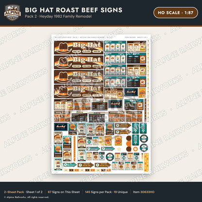 Alpine Railworks 30633HO HO Scale Fast Food Signs - Western Roast Beef