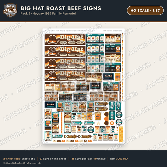 Alpine Railworks 30633HO HO Scale Fast Food Signs - Western Roast Beef