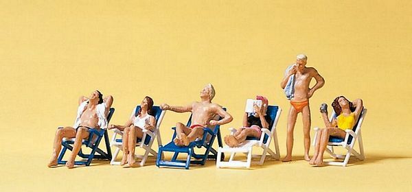 Preiser 10431 HO Scale Recreation & Sports -- Sunbathers on Folding Chairs