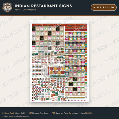 Alpine Railworks 30392N N Scale Indian Restaurant Signs - Curry House