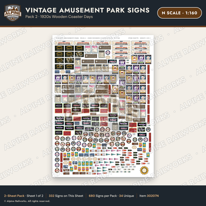 Alpine Railworks 30207N N Scale Vintage Amusement Park Signs
