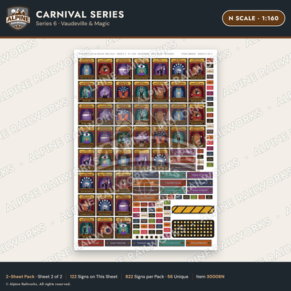 Alpine Railworks 30006N N Scale Carnival Signs - Vaudeville & Magic