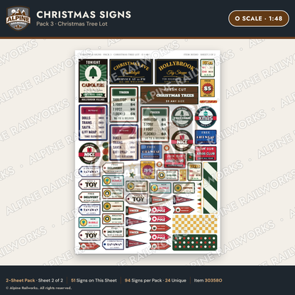 Alpine Railworks 30358O O Scale Christmas Signs - Christmas Tree Lot
