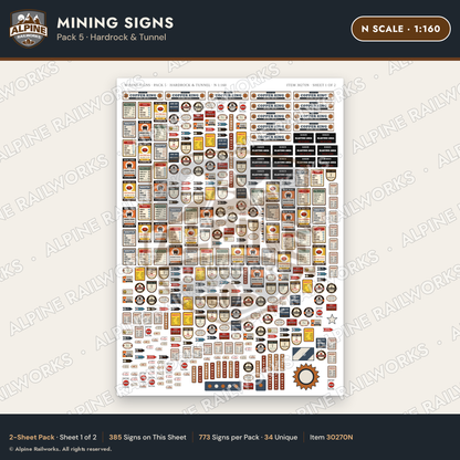 Alpine Railworks 30270N N Scale Mining Signs - Hardrock & Tunnel