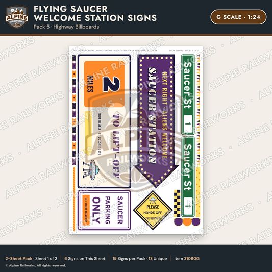 Alpine Railworks 31090G G Scale Roadside Signs - UFO Welcome Center