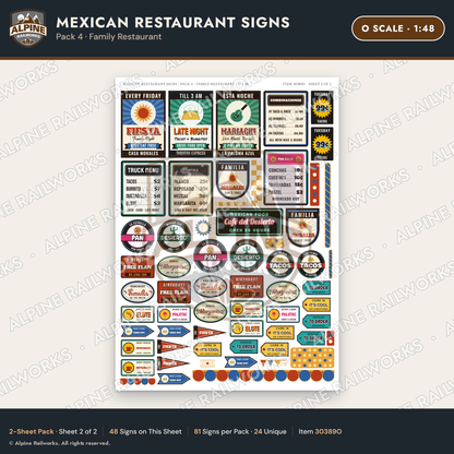 Alpine Railworks 30389O O Scale Mexican Restaurant Signs